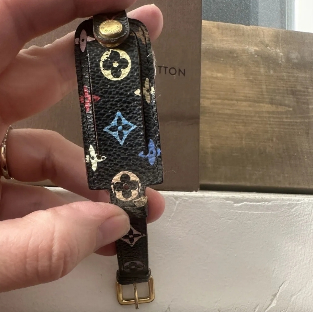 AUTHENTIC Louis Vuitton Mulitcolor Monogram on Black BRACELET SZ 7" w LV Box! - Picture 4 of 4